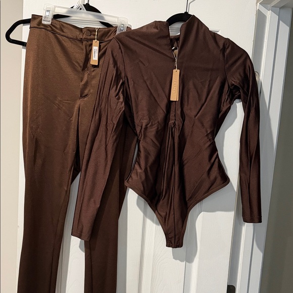 SKIMS Tops - SKIMS Brown Long Sleeve Bodysuit